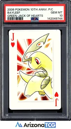 Pokemon 2006 Bayleef Green Jack Of Hearts 10th Anniversary Playing Card PSA 10 - Image 1