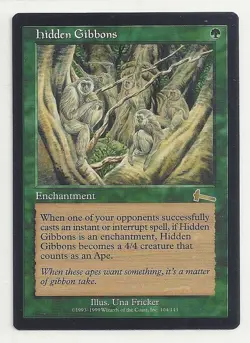 MTG URZA'S LEGACY: 1x NM Hidden Gibbons Magic the Gathering Card Becomes 4/4 Ape - Image 1