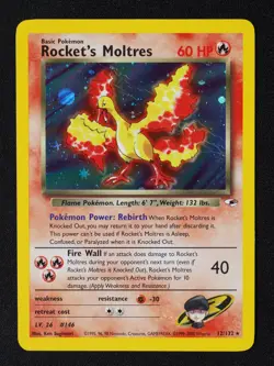 Rocket's Moltres 12/132 Gym Heroes Holo Pokemon Card (Creased) - Image 1