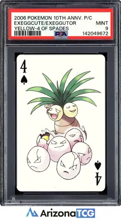 Pokemon 2006 Exeggcute/Exeggutor Yellow 4 Spades 10th Annv. Playing Card PSA 9 - Image 1