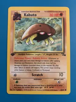 1st Edition Kabuto 50/62 Fossil Set Rare Vintage 1999 Pokemon Card - NM - Image 1