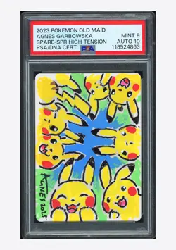 Pokemon PSA 9 AUTO 10 Spare Card Pikachu Agnes Garbowska 2023 Old Maid JPN - Image 1
