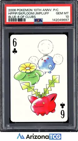 Pokemon 2006 Hoppip/Skiploom/Jumpluff 6 Of Clubs 10th Annv. Playing Card PSA 10 - Image 1