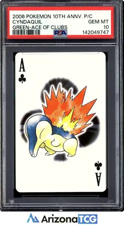 Pokemon 2006 Cyndaquil Green Ace Of Clubs 10th Anniversary Playing Cards PSA 10 - Image 1