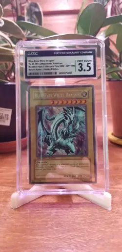 CGC 3.5 Blue Eyes White Dragon Yu-Gi-Oh! BPT-003 Secret Rare Very Good+ - Image 1