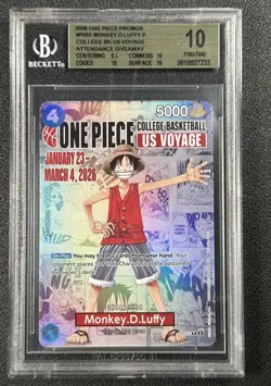 MONKEY D. LUFFY BGS 10 PRISTINE 2026 ONE PIECE PROMOS #P-055 COLLEGE VOYAGE 7233 - Image 1