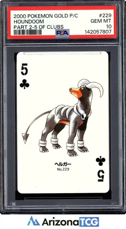 Pokemon 2000 Houndoom 229 5 Of Clubs Pokemon Gold Playing Card Japanese PSA 10 - Image 1