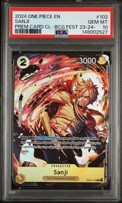 2024 ONE PIECE PREM CARD COLL -BANDAI CARD GAMES FEST 23-24 ED- SANJI PSA 10 - Image 1