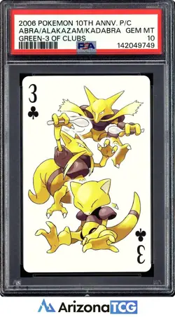 Pokemon 2006 Abra/Alakazam/Kadabra 3 Of Clubs 10th Annv. Playing Card PSA 10 - Image 1