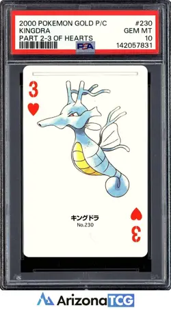 Pokemon 2000 Kingdra 230 3 Of Hearts Pokemon Gold Playing Card Japanese PSA 10 - Image 1