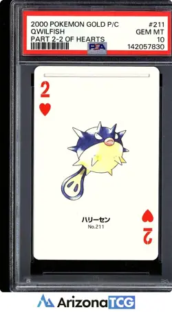 Pokemon 2000 Qwilfish 211 2 Of Hearts Pokemon Gold Playing Cards Japanese PSA 10 - Image 1