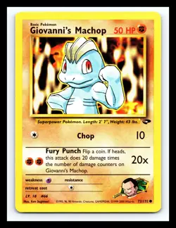 💥 Giovanni's Machop Gym Challenge Non Holo # 72/132 Pokemon 2000 Vintage - Image 1