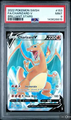 2022 POKEMON SWORD & SHIELD BRILLIANT STARS #153 FULL ART/CHARIZARD V PSA 9 - Image 1