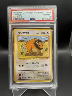 1998 Pokemon Tauros Vending Series 3 Japanese #128 PSA 10 Gem Mint - Image 1
