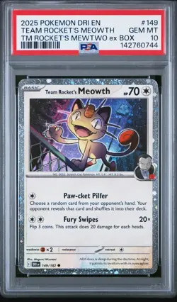 Pokemon Destined Rivals Team Rocket's Meowth Cosmos Holo PSA 10 GEM MINT 💎 - Image 1