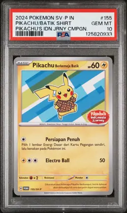 2024 POKEMON INDONESIAN SV-P PROMO #155 PIKACHU IN BATIK SHIRT PSA 10 - Image 1