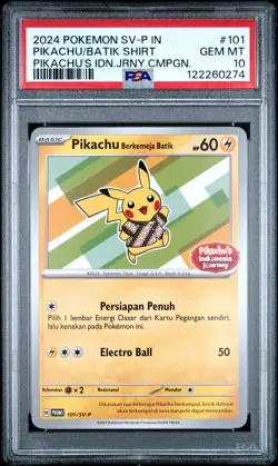 2024 POKEMON INDONESIAN SV-P PROMO #101 PIKACHU IN BATIK SHIRT PSA 10 - Image 1