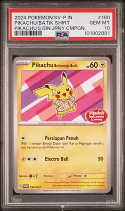 2024 POKEMON INDONESIAN SV-P PROMO #190 PIKACHU IN BATIK SHIRT PSA 10 - Image 1