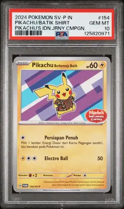 2024 POKEMON INDONESIAN SV-P PROMO #154 PIKACHU IN BATIK SHIRT PSA 10 - Image 1