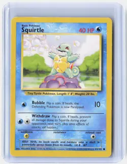 Squirtle 63/102 Common Base Set Unlimited Pokemon Lightly Played - Image 1
