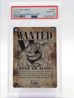 BUGGY 2024 ONE PIECE EMPERORS IN THE NEW WORLD WANTED OP09-051 PSA 10 Q4444 - Image 1