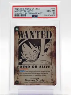 MONKEY D. LUFFY 2025 ONE PIECE CARRYING HIS WILL WANTED OP13-118 PSA 10 Q4444 - Image 1
