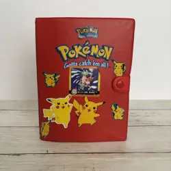 Vintage Pokemon Pikachu Card Binder 4-Pocket Red 1999 w/ Vtg Topps Card Lot - Image 1