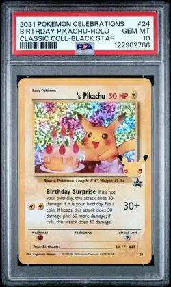 PSA 10 2021 POKEMON CELEBRATIONS CLASSIC COLLECTION #24 BIRTHDAY PIKACHU-HOLO - Image 1