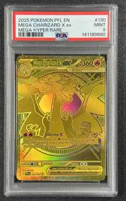 MEGA CHARIZARD X EX PSA 9 2025 POKEMON PHANTASMAL FLAMES #130/094 HYPER RARE 880 - Image 1