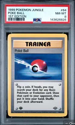 1999 Pokemon Jungle Poke Ball 1st Edition #64 PSA 8 NM-MT - Image 1
