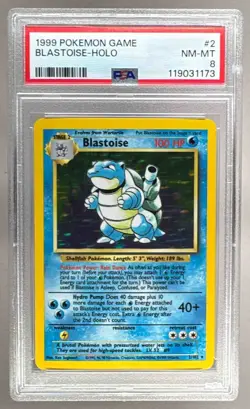 119031173 Blastoise 1999 Pokemon Unlimited #2 Rare Holo PSA 8 - Image 1