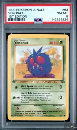 VENONAT 1999 Pokemon Jungle 1st Edition #63 PSA 8 - Image 1