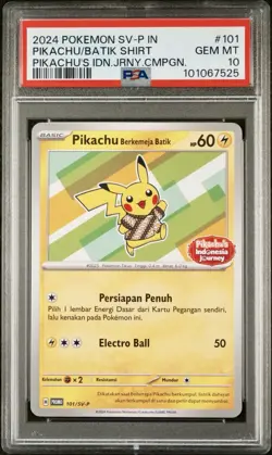 2024 POKEMON INDONESIAN SV-P PROMO #101 PIKACHU IN BATIK SHIRT PSA 10 - Image 1