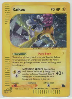 Raikou 2003 Pokemon Skyridge Holo Rare #H26/H32 - HP - Image 1