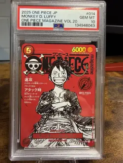 2025 ONE PIECE JPN PROMOS MAGAZINE VOL.20 #014 MONKEY D. LUFFY PSA 10 GEM MT - Image 1