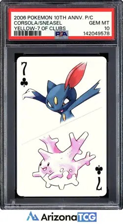 Pokemon 2006 Corsola/Sneasel 7 Of Clubs Yellow 10th Annv. Playing Card PSA 10 - Image 1