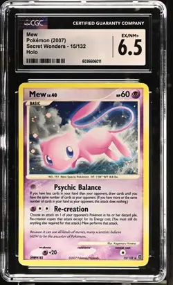 CGC 6.5 Mew 2007 Secret Wonders 15/132 Holo Pokemon Card - Image 1