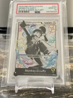 ONE PIECE PSA 10 GEM MINT MONKEY D LUFFY ST29-001 BLACK & WHITE ALTERNATE ART A - Image 2