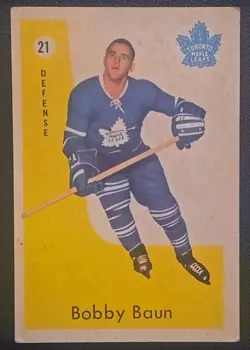 1959-60 Parkhurst #21 Bobby Baun Toronto Maple Leafs Vintage NHL Hockey Card - Image 1