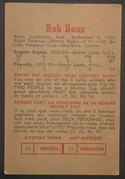 1959-60 Parkhurst #21 Bobby Baun Toronto Maple Leafs Vintage NHL Hockey Card - Image 5