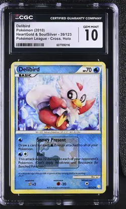 CGC 10 Delibird - 39/123 League Promo Crosshatch Reverse Holo Pokemon Card - Image 1