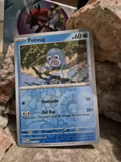 pokemon Cards Poliwag Basic Holo 1pcs+1pcs Sleeve 2024 # 041/167 - Image 1