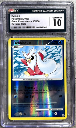 Pokemon Card Reverse Holo Delibird CGC 10 Gem, Great Encounters 36/106 2008 (1) - Image 1