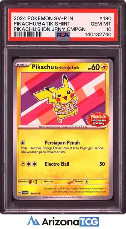 Pokemon 2024 Batik Pikachu 190/SV-P Indonesia Journey Indonesian GEM MINT PSA 10 - Image 1