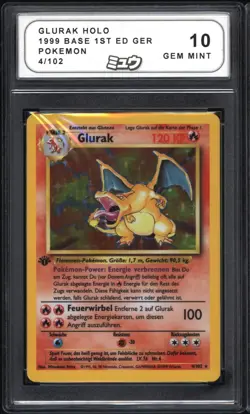 Pokemon 1999 Glurak Charizard 4/102 Holo Base Set 1st Edition German MEW 10 - Image 1