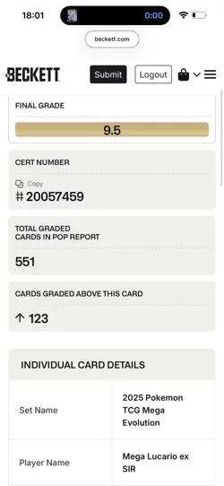 Pokemon Mega Lucario EX SIR Holo 340 HP Me01 179/132 BGS 9.5 - Image 4