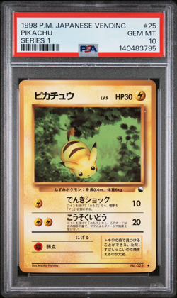 1998 POKEMON JAPANESE VENDING SERIES 1 PIKACHU #025 PSA 10 GEM MINT Nishida Art - Image 1