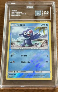 Pokemon - Popplio 39/149 - TCG Sun & Moon Base Set - Reverse Holo TAG 7.5 Graded - Image 1