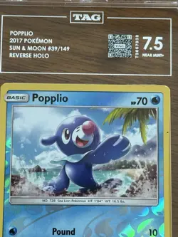 Pokemon - Popplio 39/149 - TCG Sun & Moon Base Set - Reverse Holo TAG 7.5 Graded - Image 3