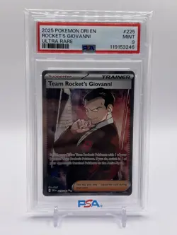 2025 POKEMON DRI EN-DESTINED RIVALS ULTRA RARE #225 TEAM ROCKET'S GIOVANNI PSA 9 - Image 1